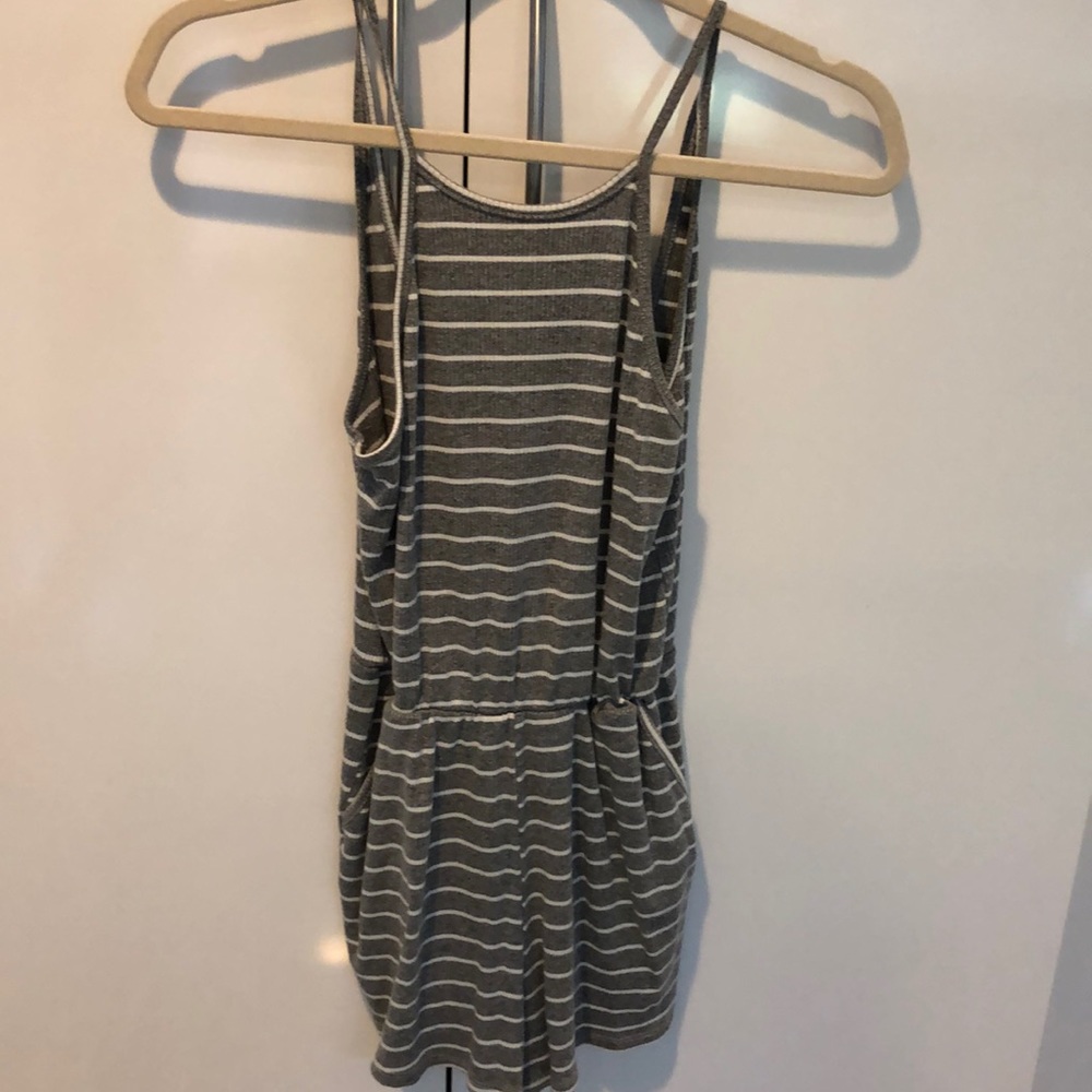 Grey & white striped romper